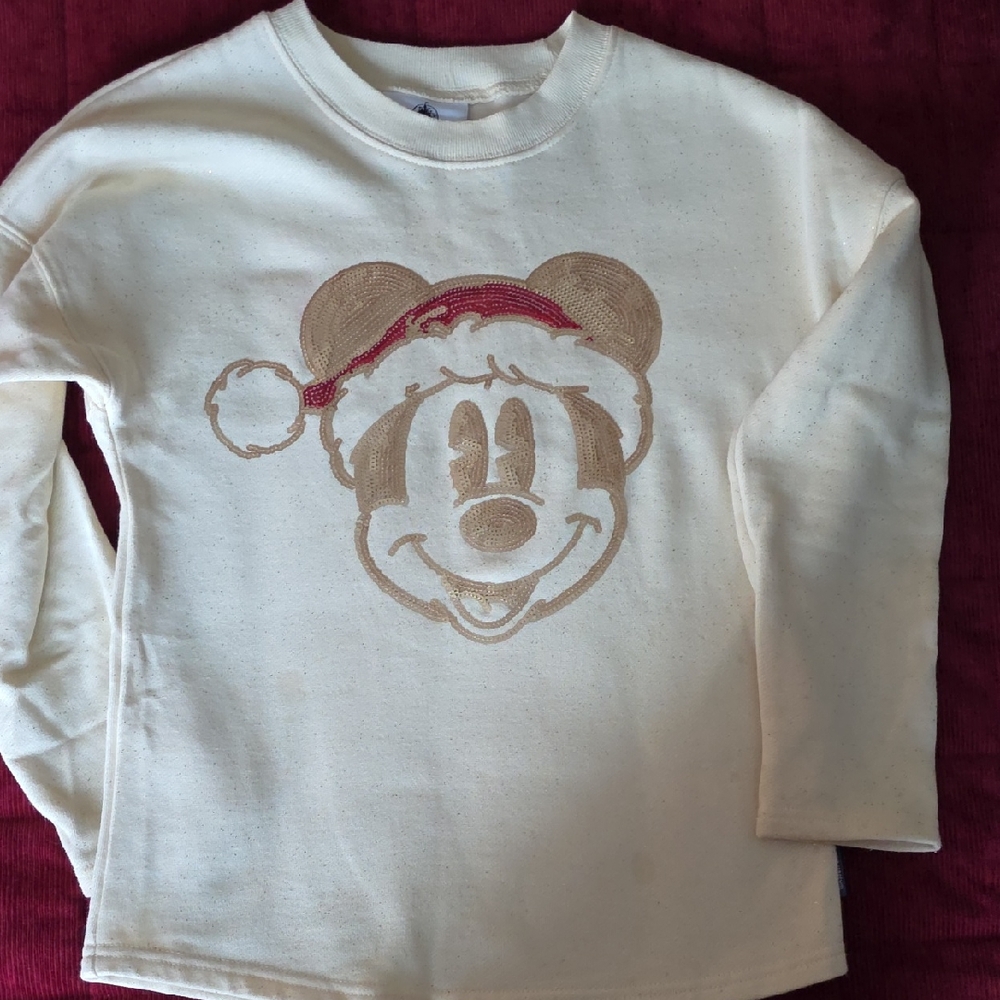Disney Parks Kids Spirit Jersey Medium 7-8 Santa Mickey Gold Sequin Holiday